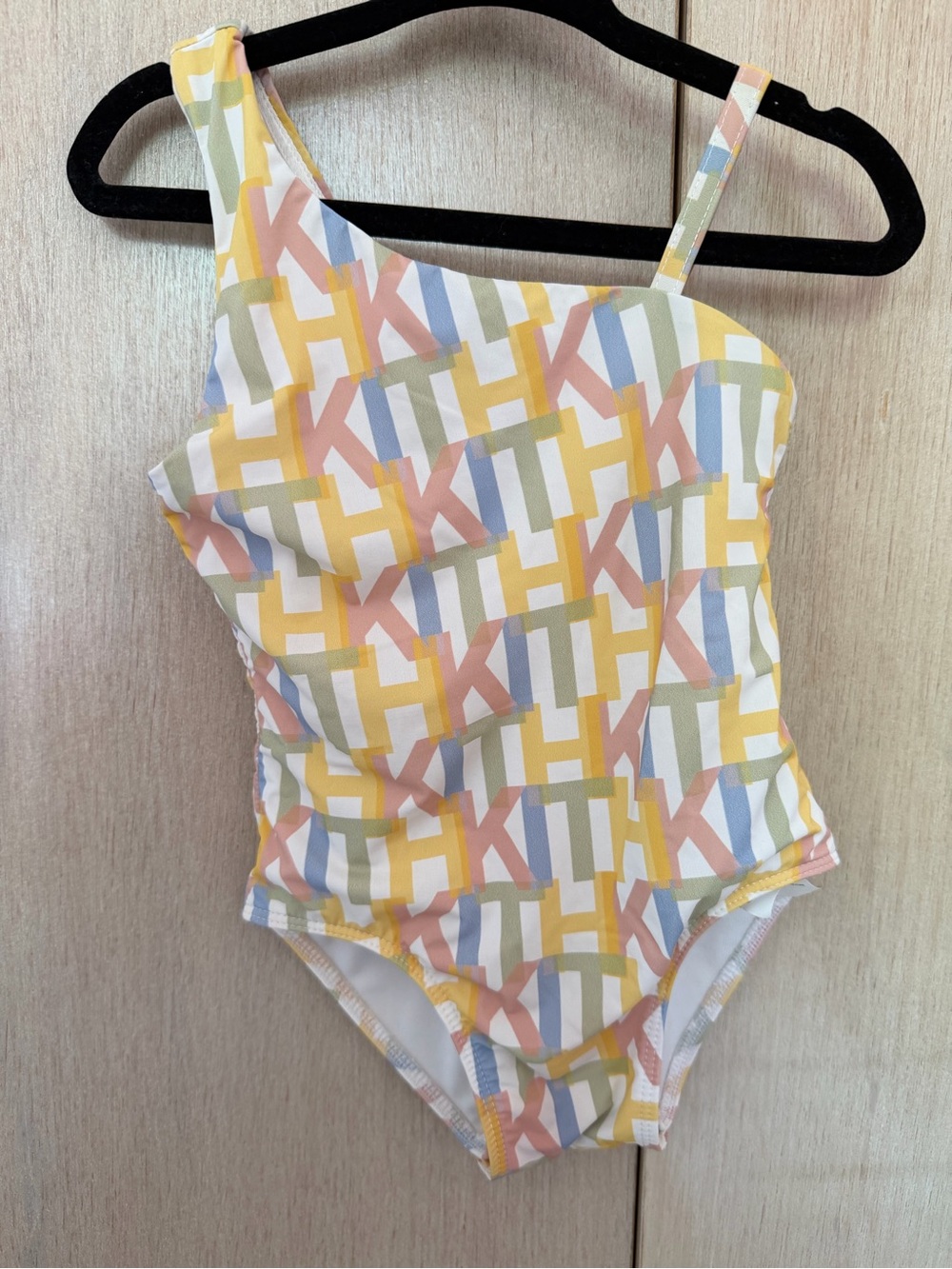 Kith Kids One-Shoulder Swimsuit in Pastel Yellow, Pink, Blue, Sage